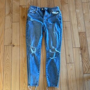 Trendy Blue Distressed Skinny Jeans
